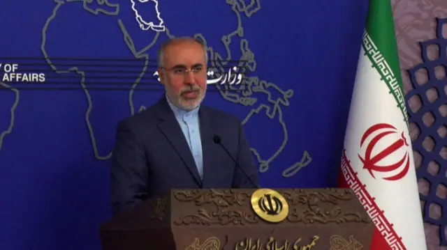 Iranian foreign ministry spokesman Nasser Kanani speaking at a press conference