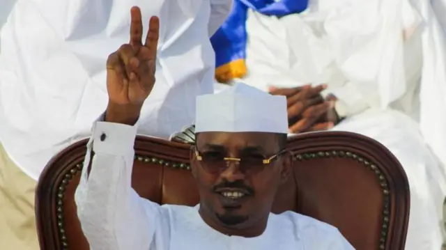 Chadian interim President Mahamat Idriss Deby gestures during the launch of his presidential campaign ahead of the May elections in N'Djamena, Chad April 14, 2024