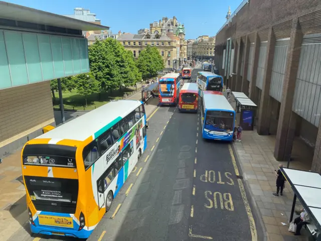 View of buses in Newcastle