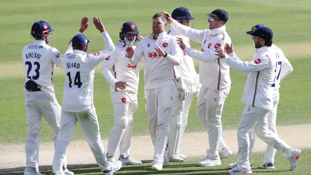 Matt Critchley celebrates taking wicket