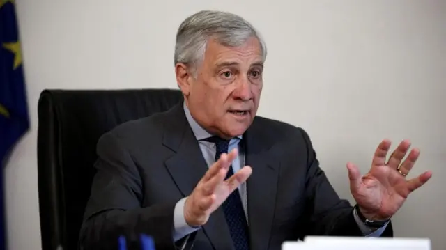 Italian Foreign Minister Antonio Tajani gestures as he speaks during an interview with Reuters in Rome, Italy, April 15, 2024.