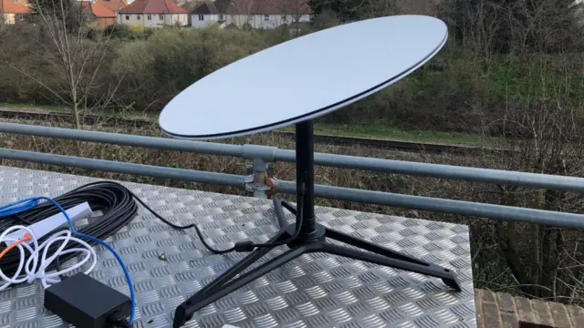 Starlink satellite broadband dish (first generation) on a test platform