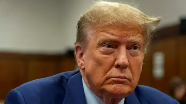 Trump seated in courtroom