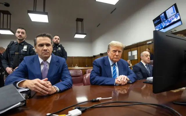 Trump in court with his lawyers