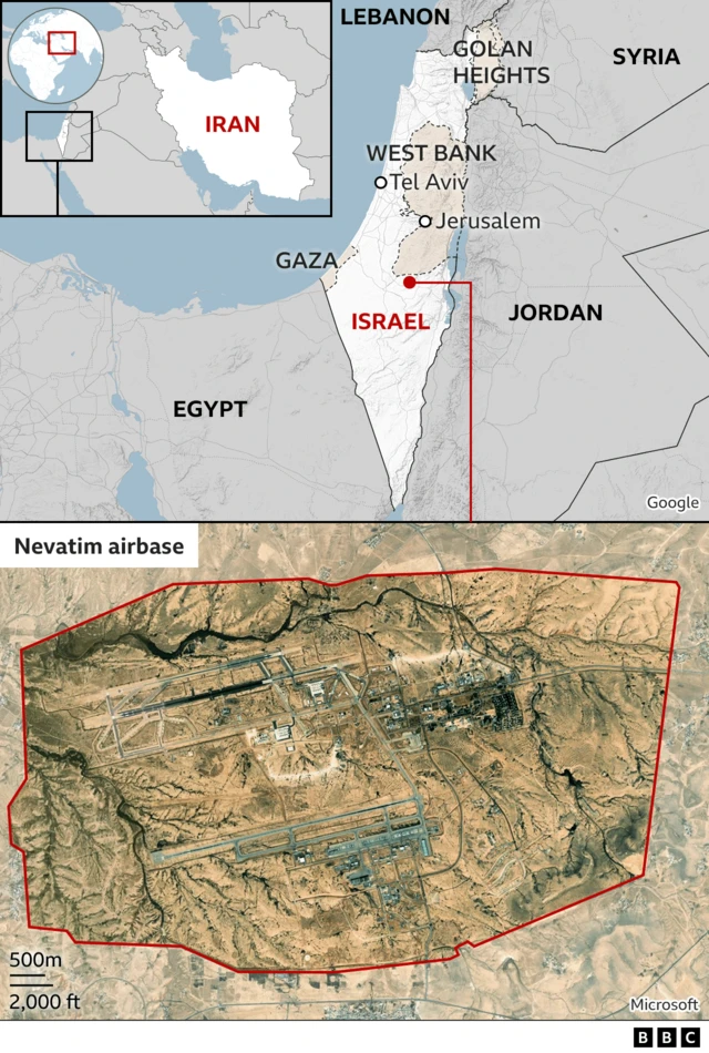 Map showing the Nevatim air base