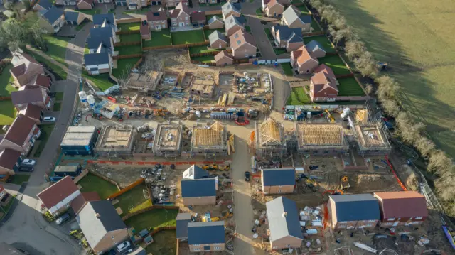 Aerial view of a new build housing estate