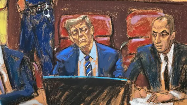 Courtroom sketch of Trump at trial