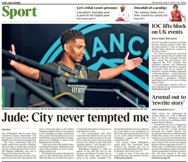 The Times' main sport page