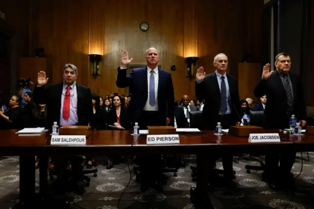 Boeing quality engineer Sam Salehpour, Executive Director of The Foundation for Aviation Safety and former Boeing Manager Ed Pierson, Aerospace Engineer and Technical Advisor to the Foundation for Aviation Safety and former FAA engineer Joe Jacobsen and Professional Practice Assistant Professor for Integrated Systems Engineering at Ohio State University Shawn Pruchnicki attend a Senate Homeland Security and Governmental Affairs Investigations Subcommittee hearing on the safety culture at Boeing amid concerns about the assembly of its 787 and 777 jets, on Capitol Hill in Washington, U.S., April 17, 2024.