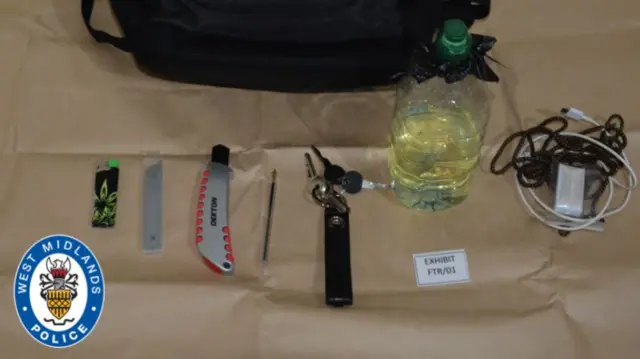 Items found in Mohammed Abbkr's bag