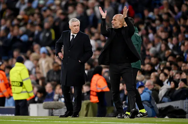 Manchester City Manager Josep Guardiola gestures on the touchline