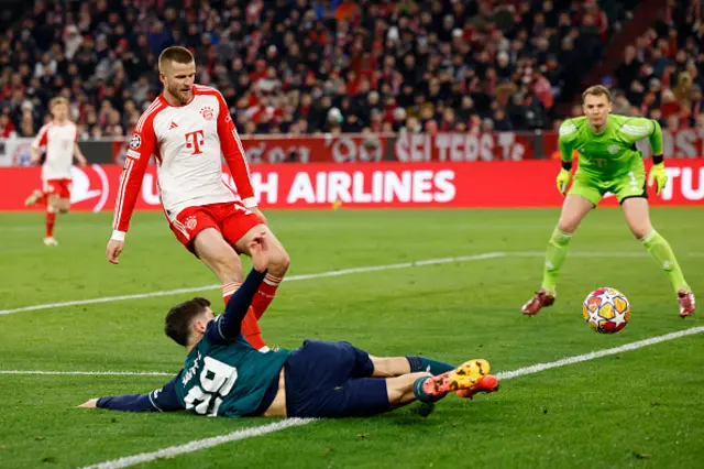 Kai Havertz (front) and Bayern Munich's English defender #15 Eric Dier