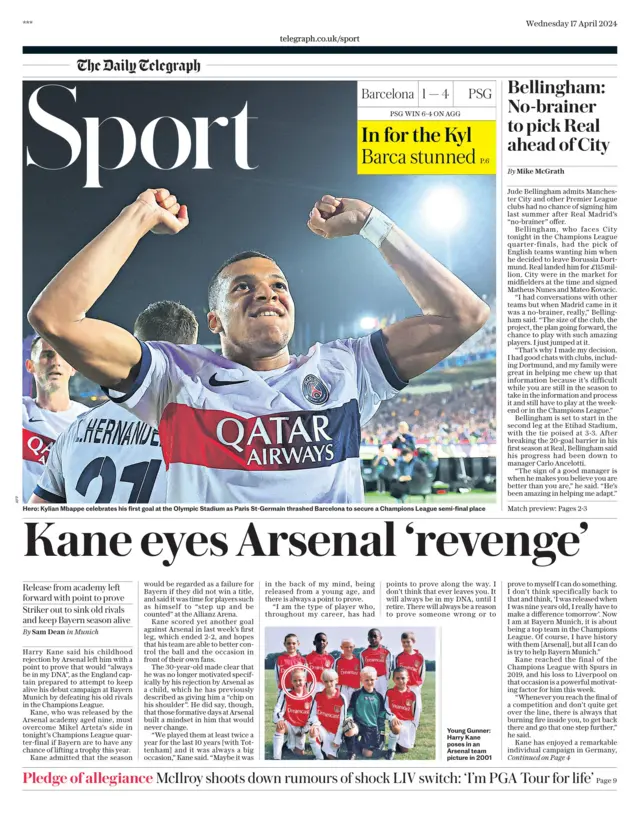 Telegraph's main sport page
