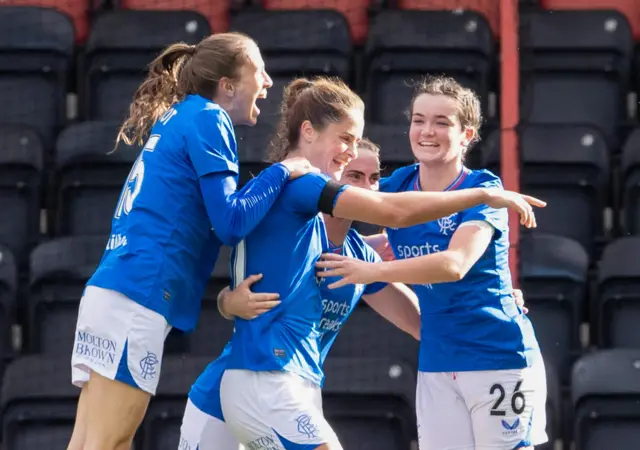 Rangers' Rio Hardy celebrates with teammates