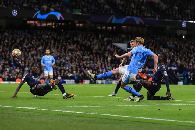 Kevin De Bruyne of Manchester City scores