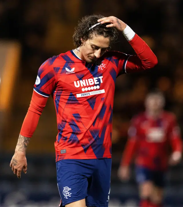 Rangers Fabio Silva at Half Time during a cinch Premiership match between Dundee and Rangers at the Scot Foam Stadium at Dens Park, on April 17, 2024, in Dundee, Scotland.