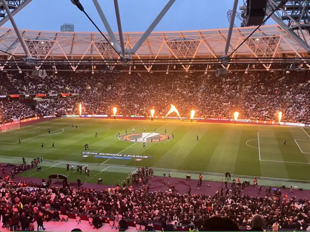 Pre-match light show at the London Stadium