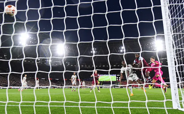 Michail Antonio of West Ham United scores