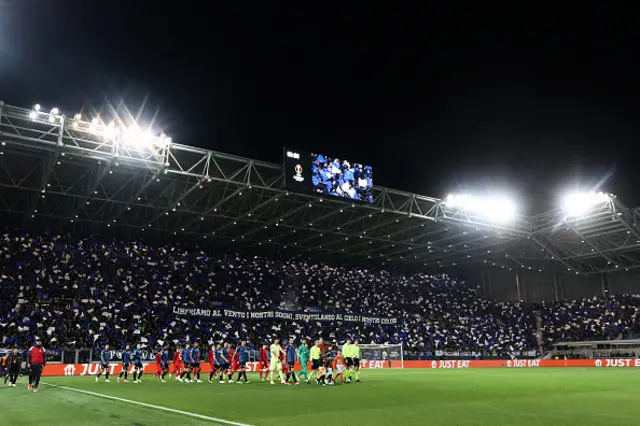 General view inside the stadium as players of both side's enter the pitch