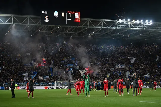 General view inside the stadium as players of Liverpool look dejected