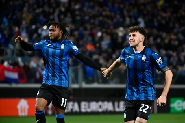 Ademola Lookman of Atalanta BC and Matteo Ruggeri of Atalanta BC celebrates