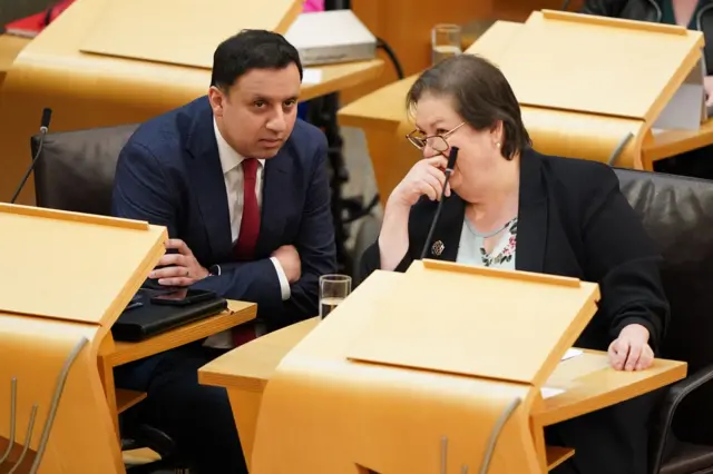 Scottish Labour leader Anas Sarwar and Labour MSP Jackie Baillie during FMQs