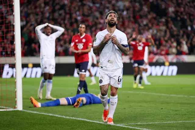 Douglas Luiz of Aston Villa reacts after a missed chance