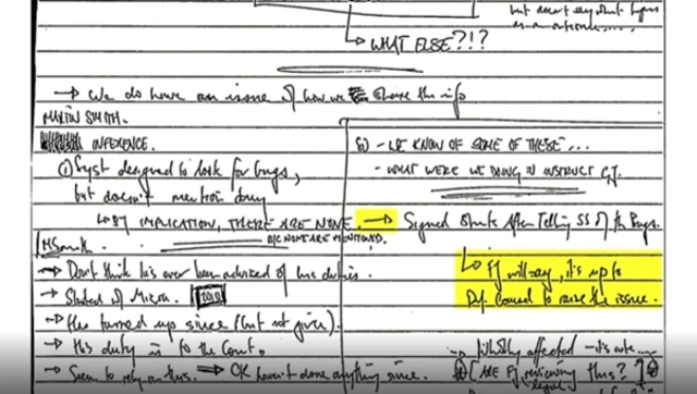 Document with handwritten notes from Williams, the handwriting is hard to read clearly, One section is highlighted in yellow.