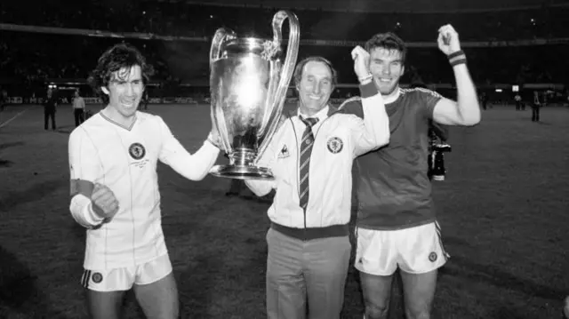 Aston Villa celebrate with the European Cup