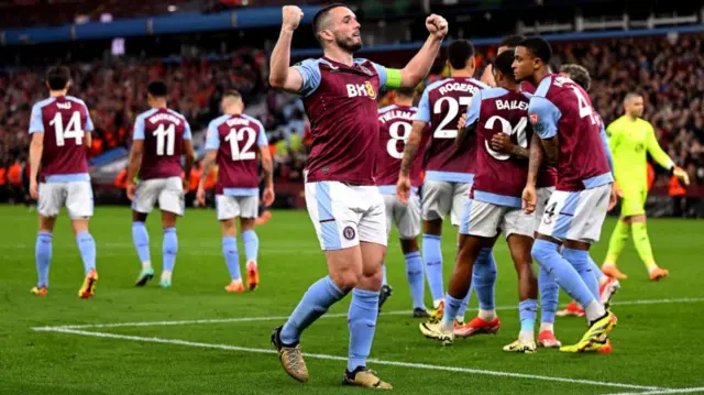 Aston Villa players celebrate