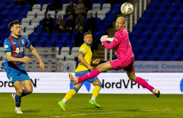 Raith's Lewis Vaughan scores to make it 1-0 during a cinch Championship match between Inverness Caledonian Thistle and Raith Rovers at the Caledonian Stadium, on April 19, 2024, in Inverness, Scotland.