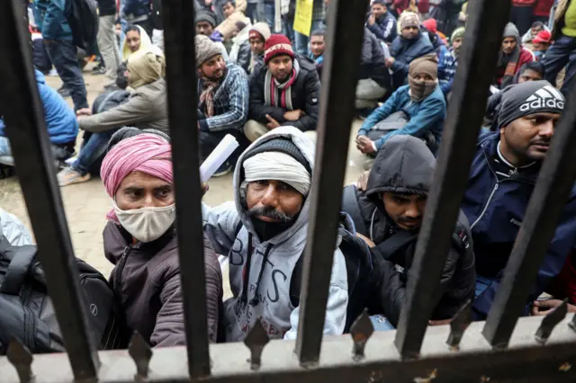 Indian workers gather to seek employment in Israel during a recruitment drive at the Industrial Training Institute (ITI) in Lucknow, capital of India's Uttar Pradesh state on January 25, 2024.