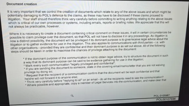 Email shown at the Post Office inquiry