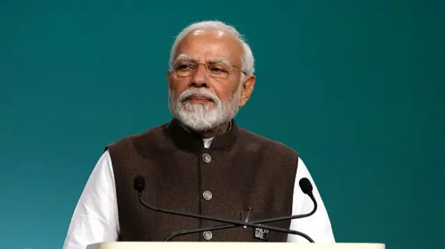 Indian Prime Minister Narendra Modi speaks during day one of the high-level segment of the UNFCCC COP28 Climate Conference at Expo City Dubai on December 01, 2023