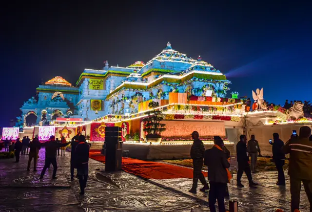 A general view of the Ram Mandir on the day of its consecration ceremony January 22, 2024 in Ayodhya