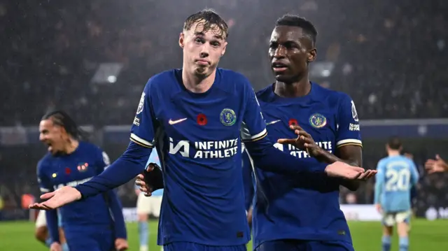 Chelsea's Cole Palmer celebrates scoring against Manchester City