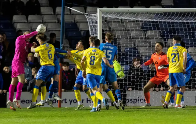 Inverness' Mark Ridgers with a handball in the opposition box during a cinch Championship match between Inverness Caledonian Thistle and Raith Rovers at the Caledonian Stadium, on April 19, 2024, in Inverness, Scotland.