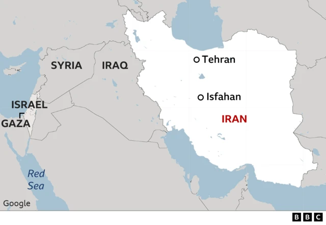 Map showing Middle East and Isfahan