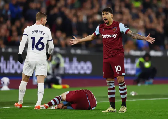 Paqueta remonstrates after a call goes against West Ham