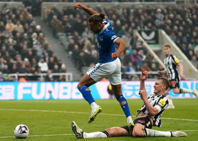 Calvert-Lewin is tackled on the edge of the box