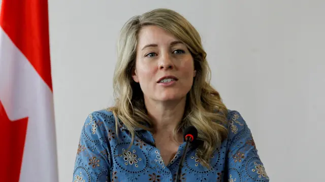 Canada's Foreign Minister Melanie Joly speaking during a press conference in Kenya