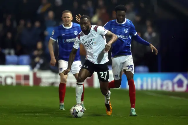 Derby's Corey Blackett-Taylor in action against Portsmouth