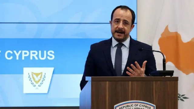 Cyprus President Nikos Christodoulides speaks during a press conference with European Parliament President Roberta Metsola at the Zenon Joint Rescue Coordination Center in Larnaca, Cyprus April 2, 2024