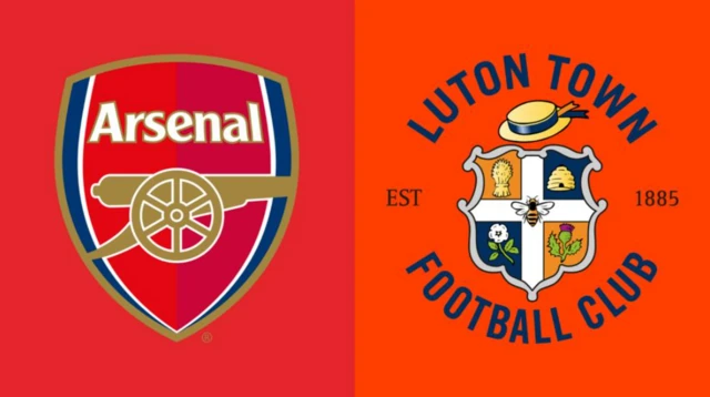 Arsenal badge and Luton badge