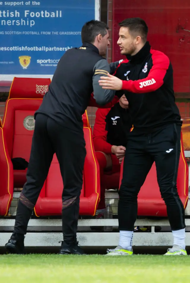 Partick Thistle manager Kris Doolan and Airdrieonians player-manager Rhys McCabe