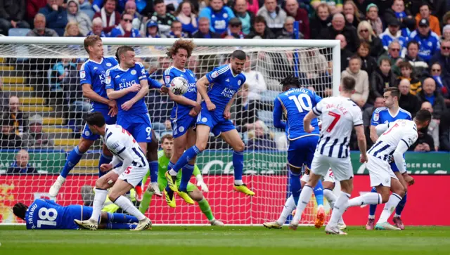 West Brom's Jed Wallace hits a free-kick into the wall