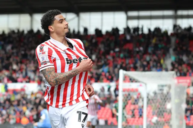 Ki-Jana Hoever celebrates scoring for Stoke against Plymouth