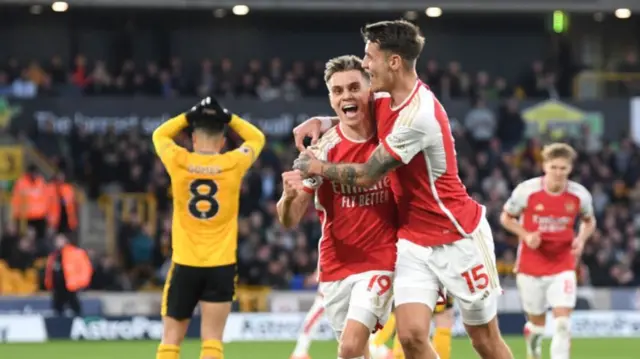 Leandro Trossard celebrates scoring for Arsenal