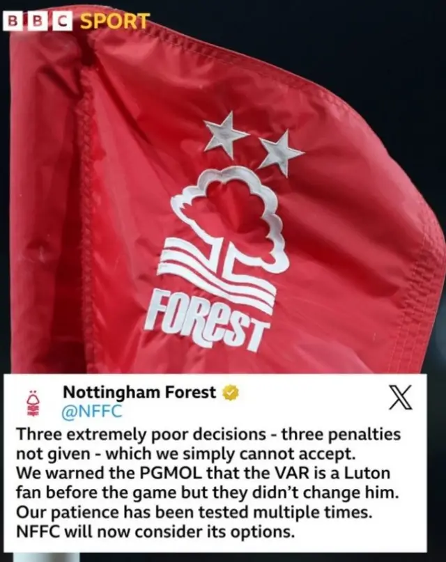 Nottingham Forest tweet on X - graphic