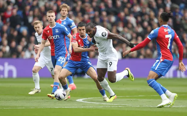 West Ham United's Michail Antonio holds off Crystal Palace's Daniel Munoz